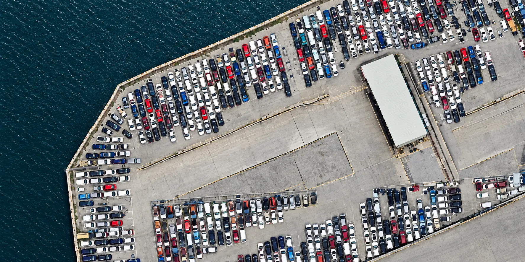 Aerial view of the Shah Parts vehicle yard in Kobe, Japan